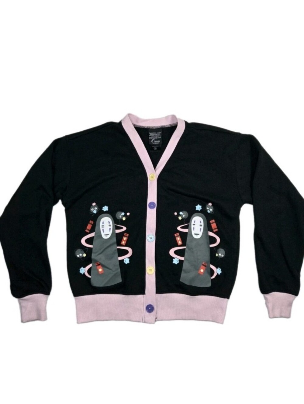 Studio Ghibli Spirited Away No Face Bathhouse Cardigan Sweater Size S Black Pink